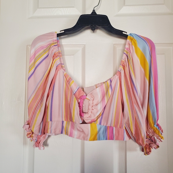 Showpo Ressy Mini Skit Size 10 Khaia Keyhole Top Size 8 Multi Stripe Set - Picture 6 of 16